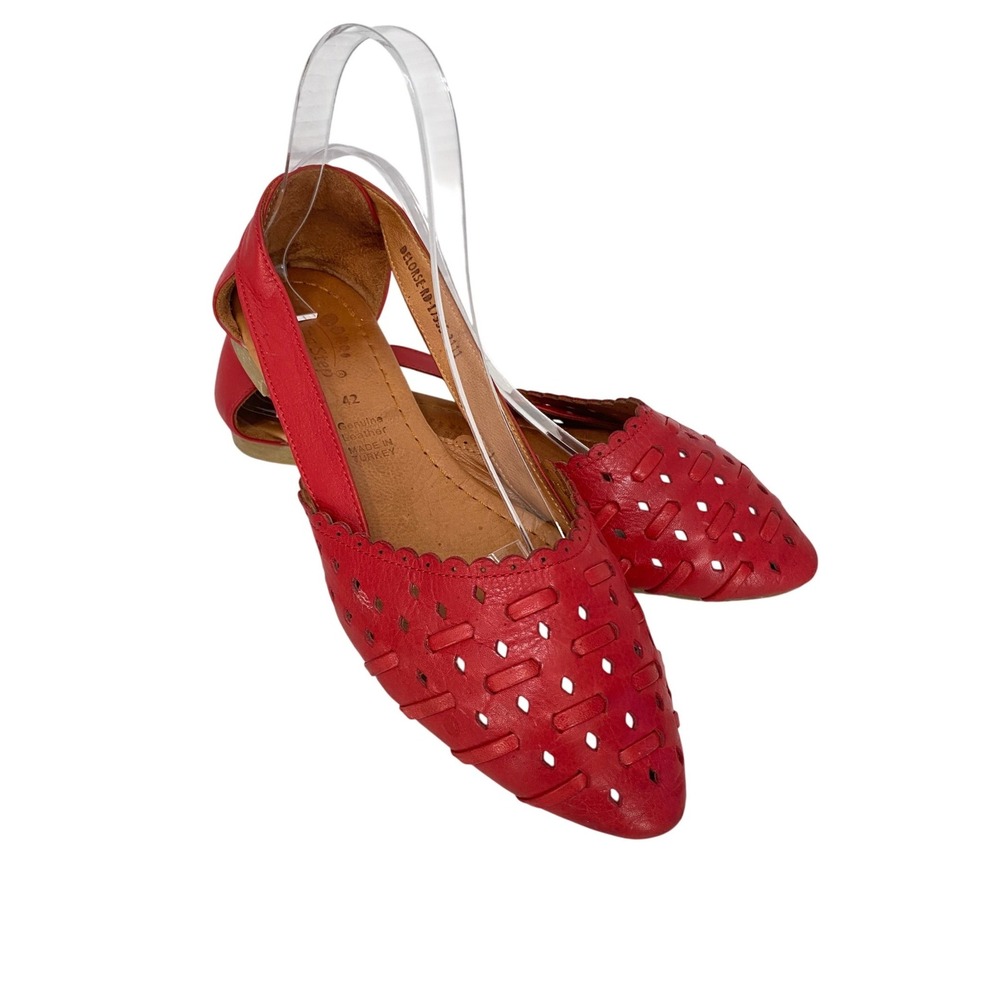Spring Step Delorse Flats Womens 42 Red Good Leather Woven Slingback Perforated